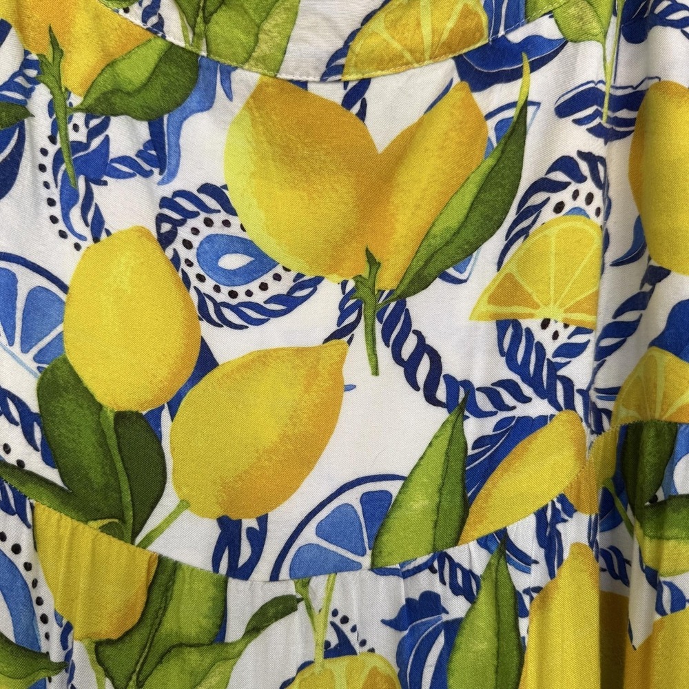 Kenny Flowers Dress Womens Large Lemon Print Smocked Maxi Tropical Sundress - Picture 5 of 9